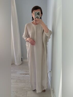 Light Beige/Taupe Maxi Silk Italian Dress - Elegant Loose Fit